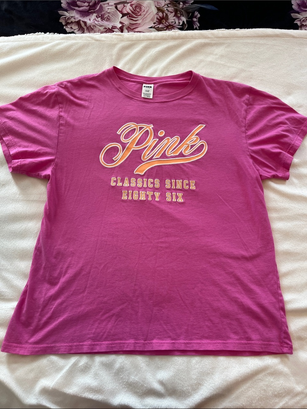 PINK Victoria's Secret Hot Pink Logo embroidered Tee- Limited Edition collection